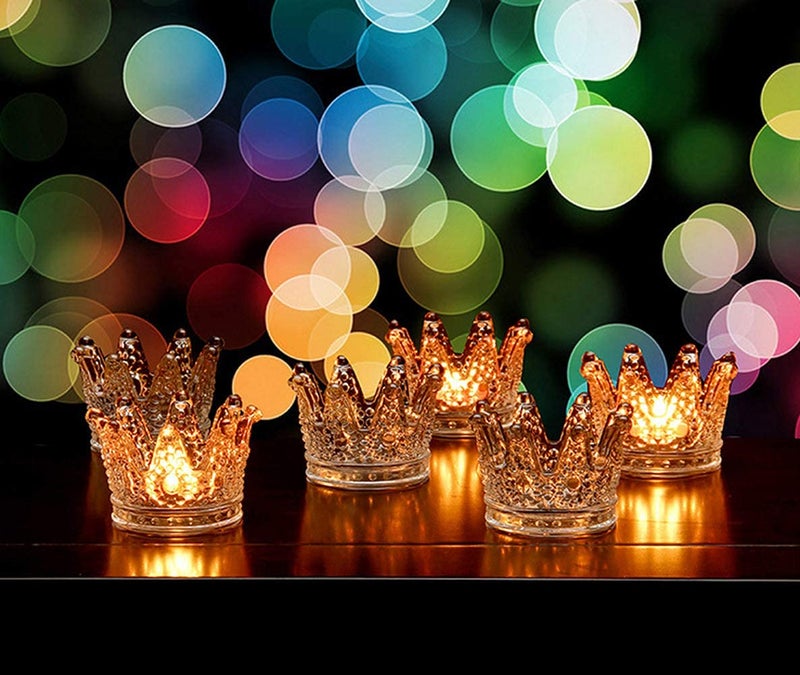 Vixdonos Clear Votive Candle Holders Set of 6 Crown Glass Tealight Candle Holder for Wedding, Party and Home Decor - Image 4